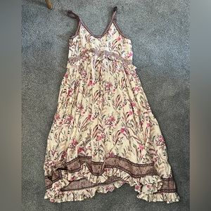 Spell Floral Midi Dress in Cream and Pink